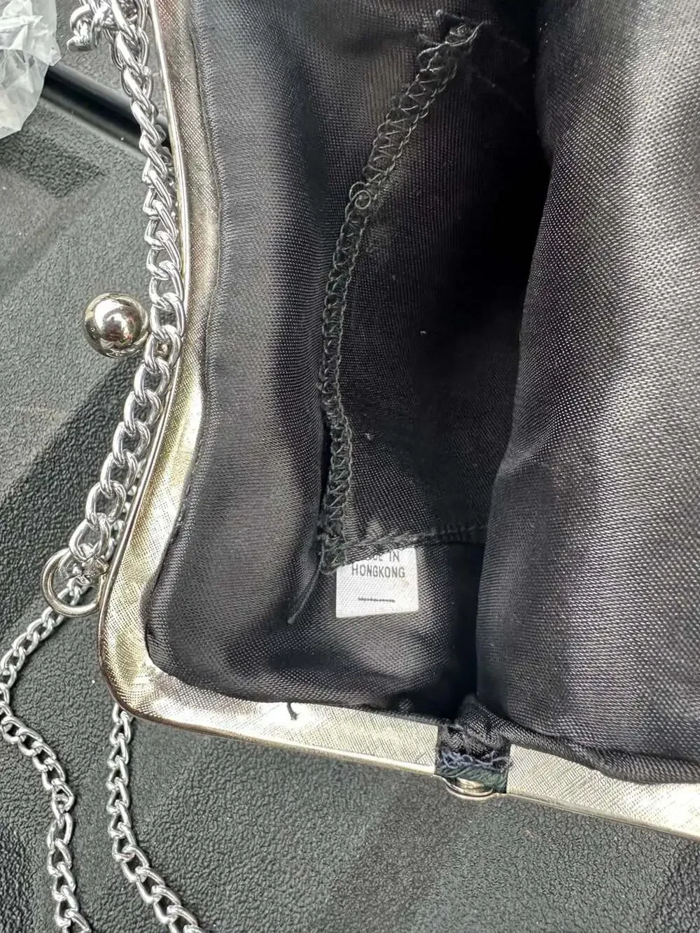 Vintage Black and Silver Metal Beaded Evening Clutch with Chain Strap